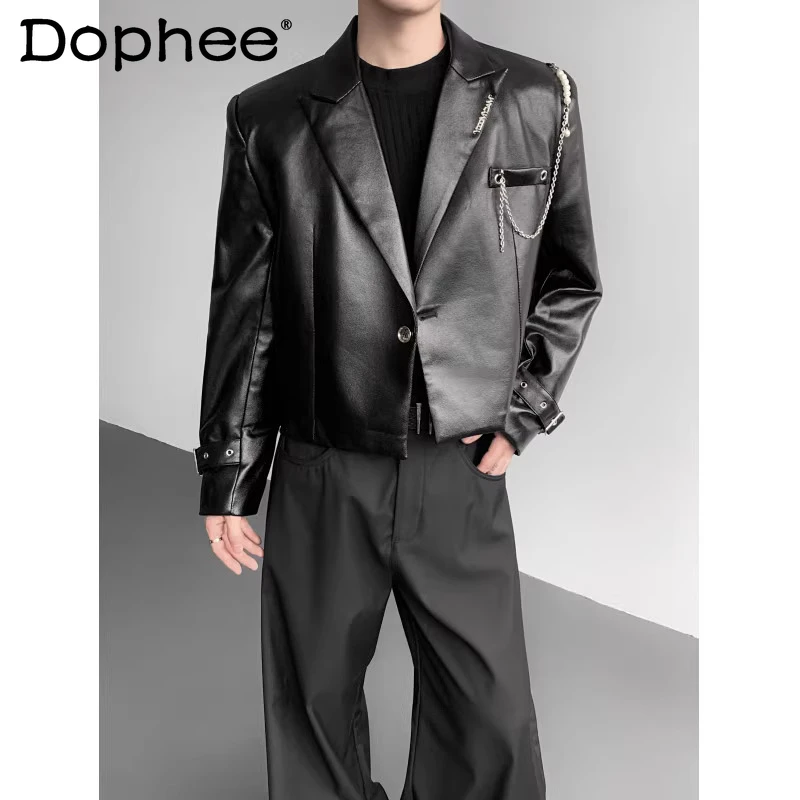 2025 Men's Autumn Winter New Glossy Coats Male Fashion PU Leather Suit Jackets High-end Stylish Short Style Faux Leather Jackets
2025 Men's Autumn Winter New Glossy Coats Male Fashion PU Leather Suit Jackets High-end Stylish Short Style Faux Leather Jackets