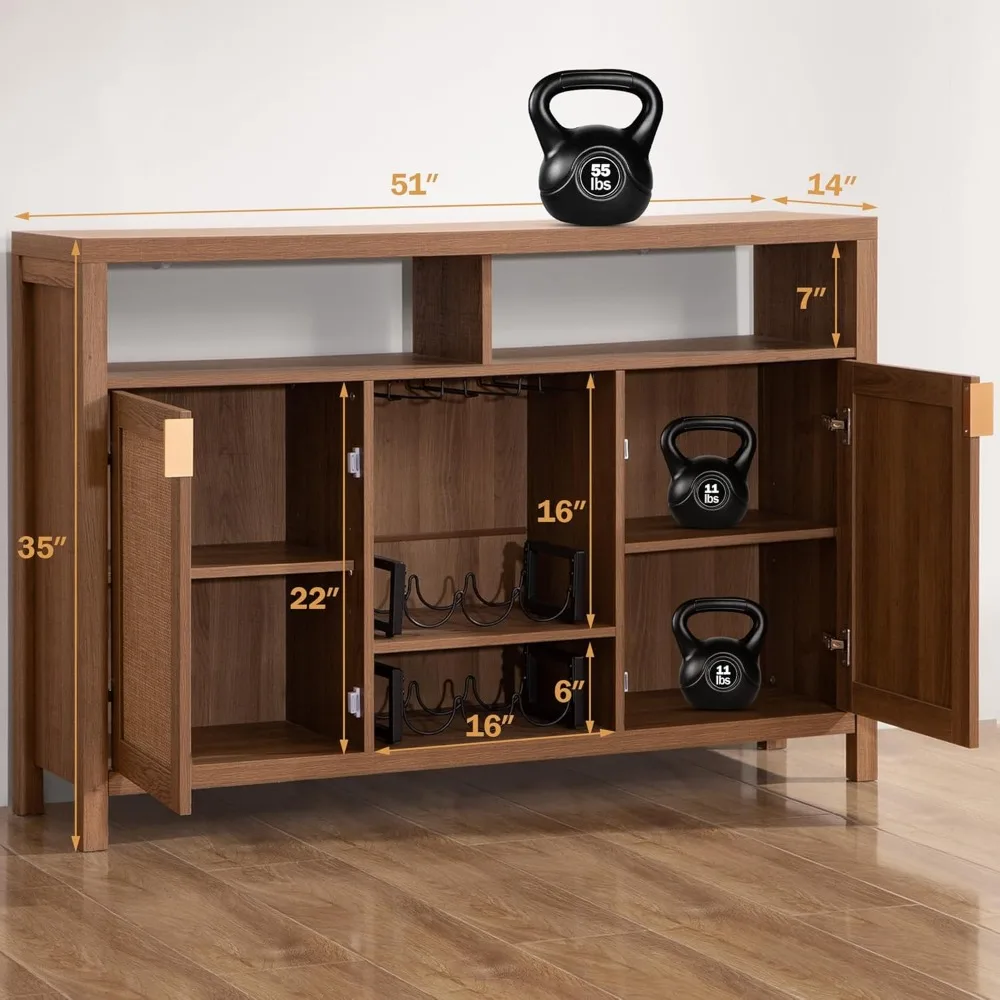 Coffee Bar Cabinet, 51" Rattan Sideboard Buffet Cabinet with Storage, Boho Farmhouse Liquor Cabinet with Wine Racks Credenza
Coffee Bar Cabinet, 51" Rattan Sideboard Buffet Cabinet with Storage, Boho Farmhouse Liquor Cabinet with Wine Racks Credenza