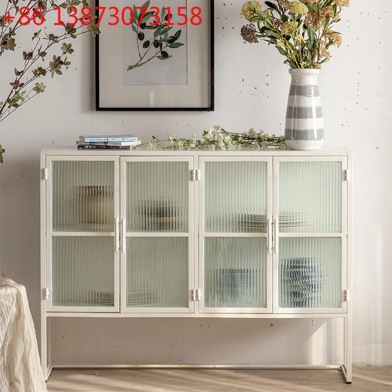 White wrought iron glass dining side cabinet, living room wall cabinet display storage cabinet, simple retro furniture decorativ
White wrought iron glass dining side cabinet, living room wall cabinet display storage cabinet, simple retro furniture decorativ
