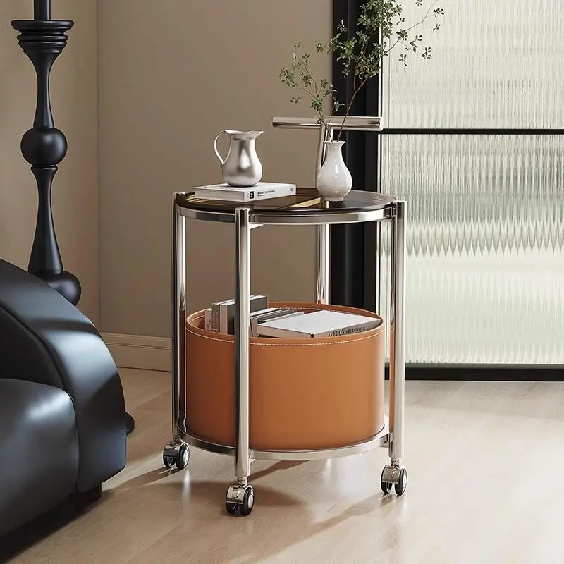 Sofa side table movable trolley small coffee table with wheel table round Internet celebrity bedside shelf living room hom 
Sofa side table movable trolley small coffee table with wheel table round Internet celebrity bedside shelf living room hom