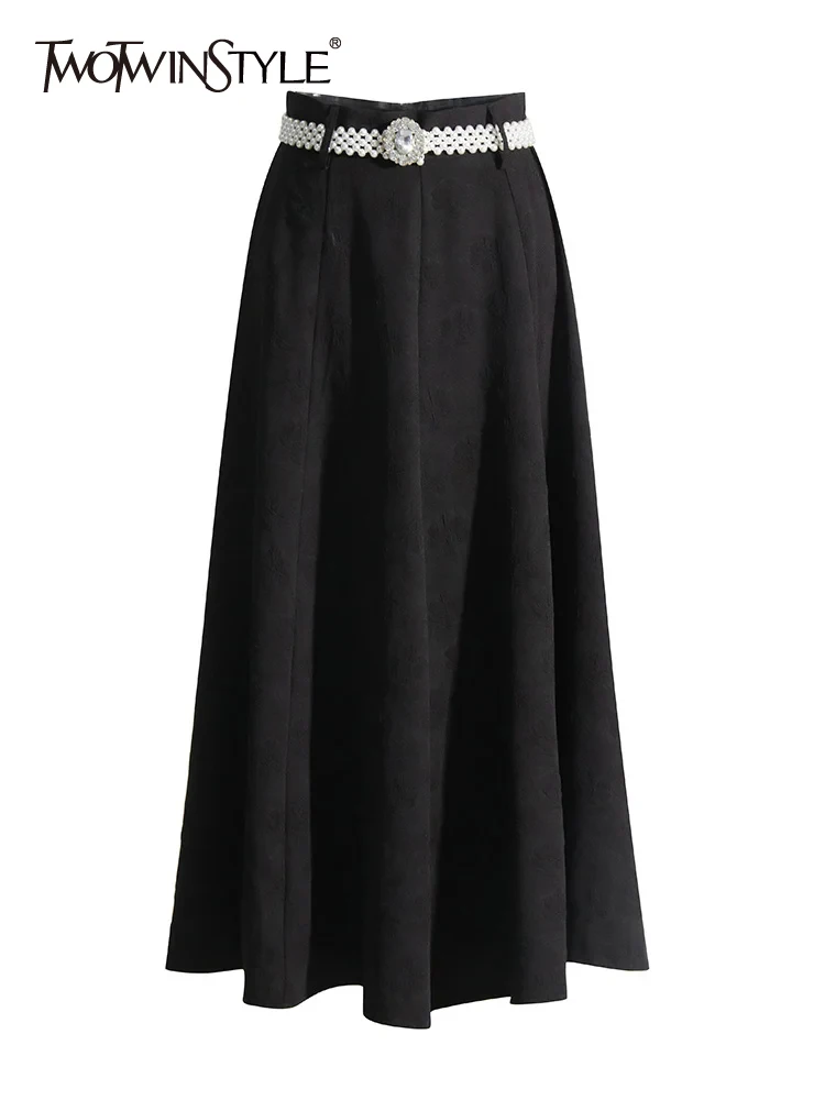 TWOTWINSTYLE Solid Elegant Patchwork Belt Skirt For Women High Waist Spliced Folds Temperament A Line Skirts Female Style New
TWOTWINSTYLE Solid Elegant Patchwork Belt Skirt For Women High Waist Spliced Folds Temperament A Line Skirts Female Style New