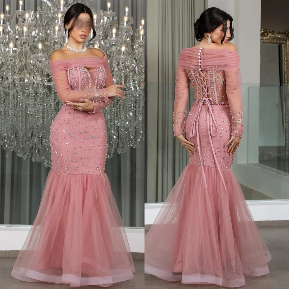 Customized Charmeuse Button Rhinestone Lace-up Mermaid Off-the-shoulder Long Dresses Bespoke Occasion Women Luxury Evening Party 
Customized Charmeuse Button Rhinestone Lace-up Mermaid Off-the-shoulder Long Dresses Bespoke Occasion Women Luxury Evening Party