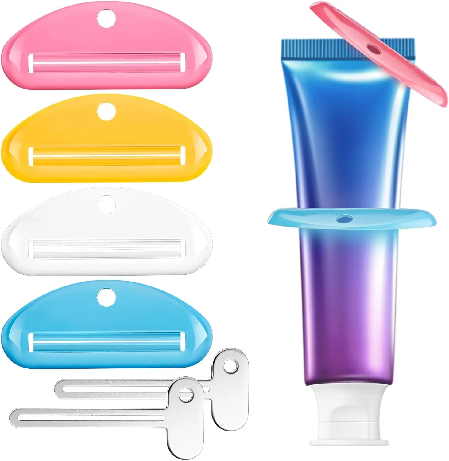 6 PCS Toothpaste Squeezer Set with Metal Rollers and Plastic Dispensers for Bathroom Organization
6 PCS Toothpaste Squeezer Set with Metal Rollers and Plastic Dispensers for Bathroom Organization