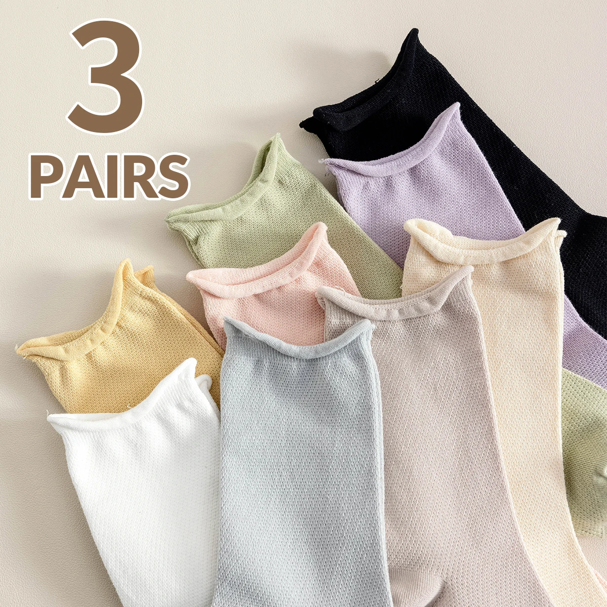 3 Pairs of Women's Cotton Summer Solid Color Mesh Breathable Rolled Edge Socks with College Style Spring Autumn Mid Tube Socks
3 Pairs of Women's Cotton Summer Solid Color Mesh Breathable Rolled Edge Socks with College Style Spring Autumn Mid Tube Socks
