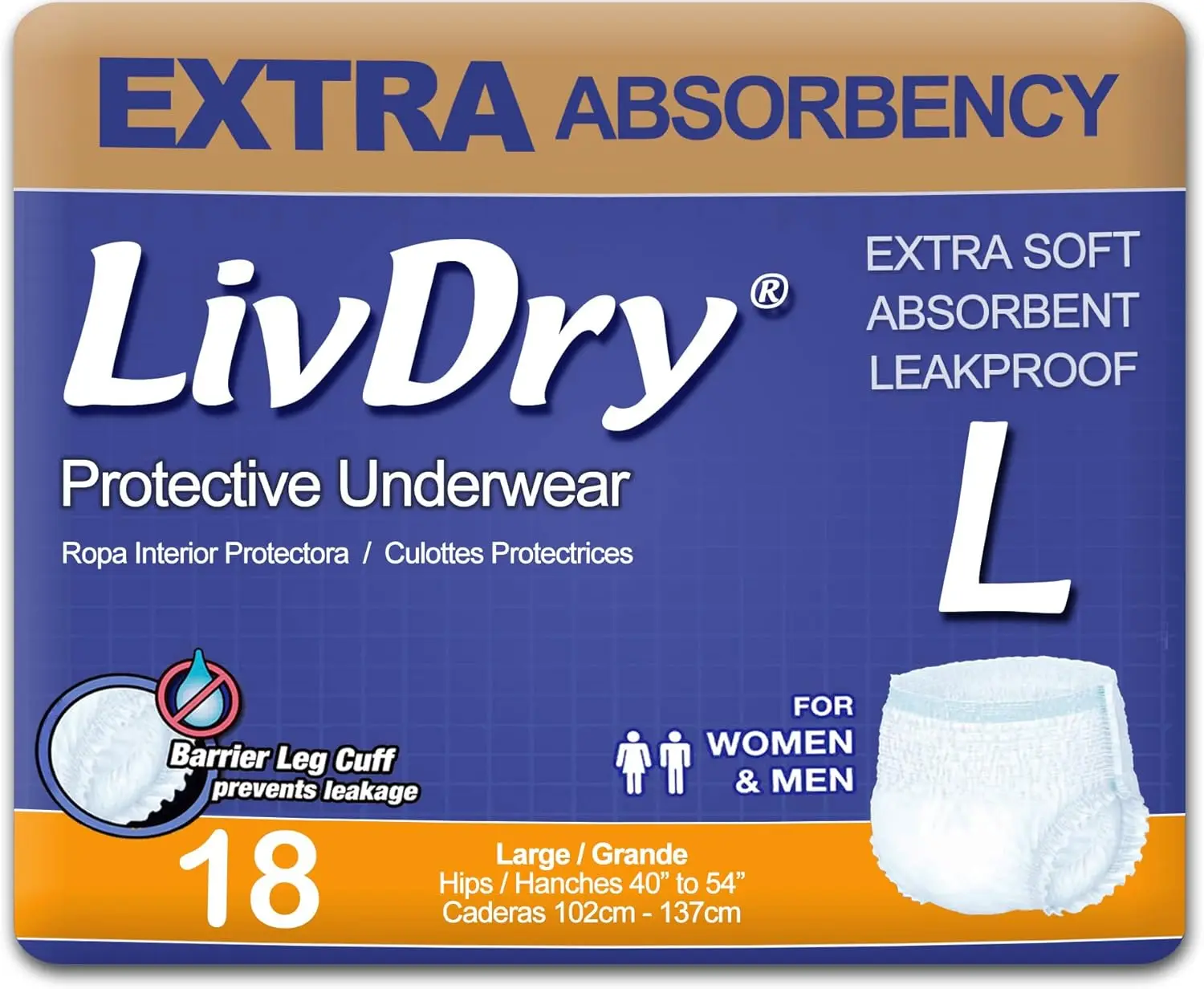 Adult Incontinence Underwear, Extra Absorbency, Leak Protection, Large, 18-Pack
Adult Incontinence Underwear, Extra Absorbency, Leak Protection, Large, 18-Pack