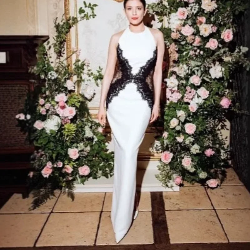 Elegant Lace Spliced Evening Dresses Women Sexy Backless Maxi Dress Lady Party Club Gowns Fashion Women Clothes Robes 
Elegant Lace Spliced Evening Dresses Women Sexy Backless Maxi Dress Lady Party Club Gowns Fashion Women Clothes Robes