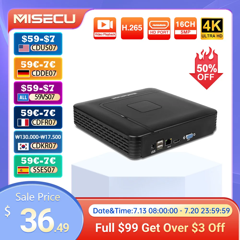 MISECU H.265+ Mini NVR 16CH 8MP 4K/5M/4M/3M/1080P Output for IP Security Camera Kit Video Recorder Motion Detection P2P Onvif
MISECU H.265+ Mini NVR 16CH 8MP 4K/5M/4M/3M/1080P Output for IP Security Camera Kit Video Recorder Motion Detection P2P Onvif