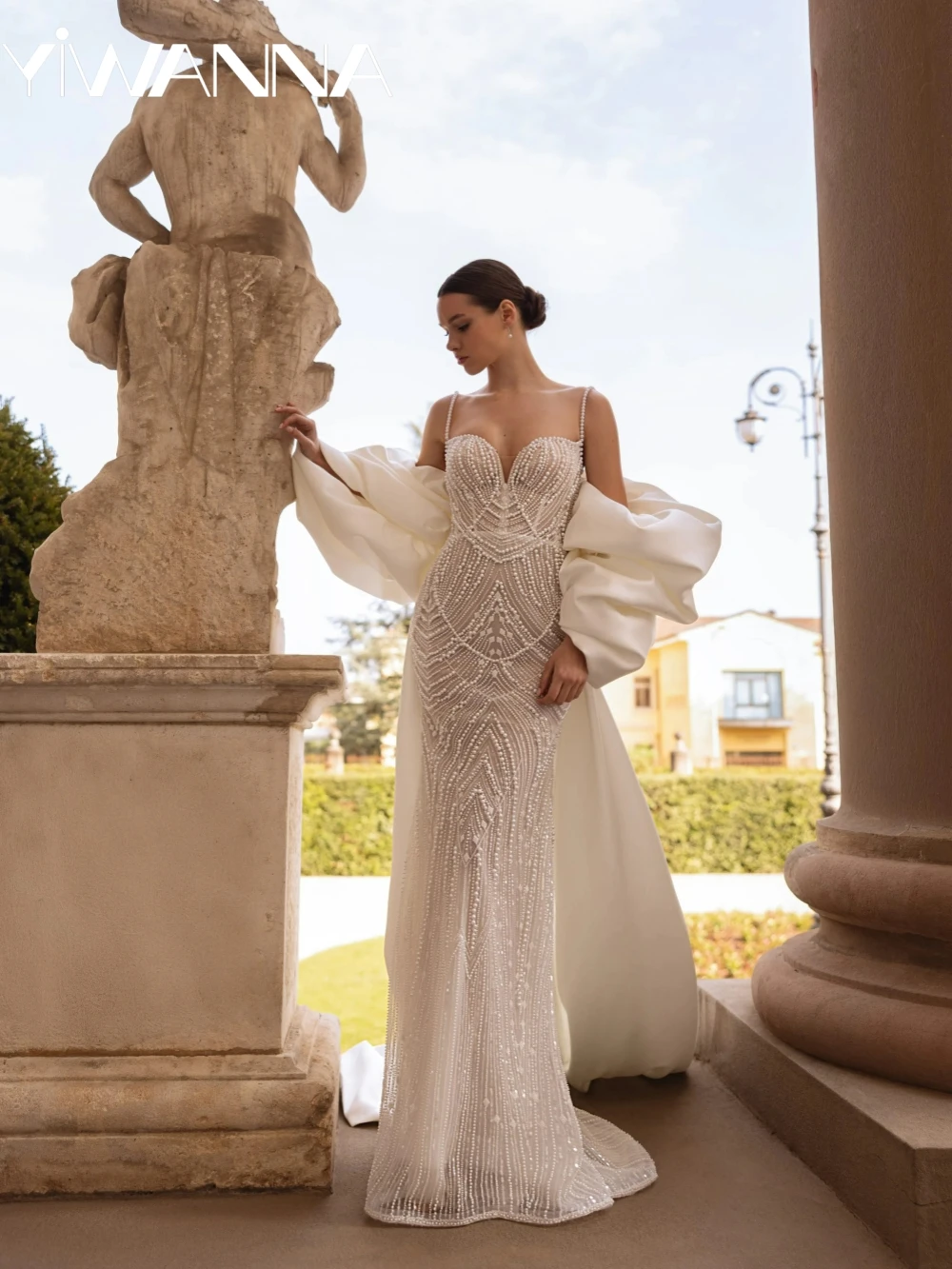 Gorgeous Pearls Mermaid Long Wedding Dress With Cape Sweetheart Neck Bridal Gown Customized Thin Straps Dresses For Bride
Gorgeous Pearls Mermaid Long Wedding Dress With Cape Sweetheart Neck Bridal Gown Customized Thin Straps Dresses For Bride