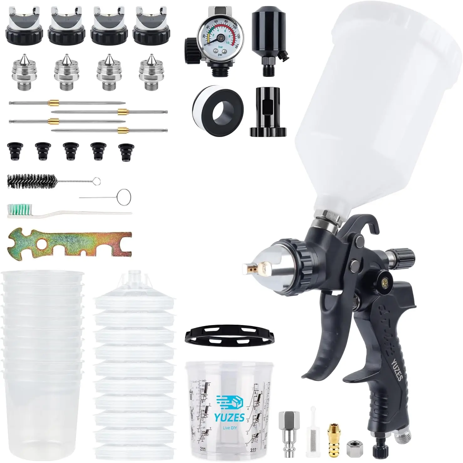 HVLP Spray Gun Kit with 4 Nozzles (1.4/1.7/2.0/2.5mm) for Cars, Furniture & DIY, Includes Paint Cups and Accessories
HVLP Spray Gun Kit with 4 Nozzles (1.4/1.7/2.0/2.5mm) for Cars, Furniture & DIY, Includes Paint Cups and Accessories