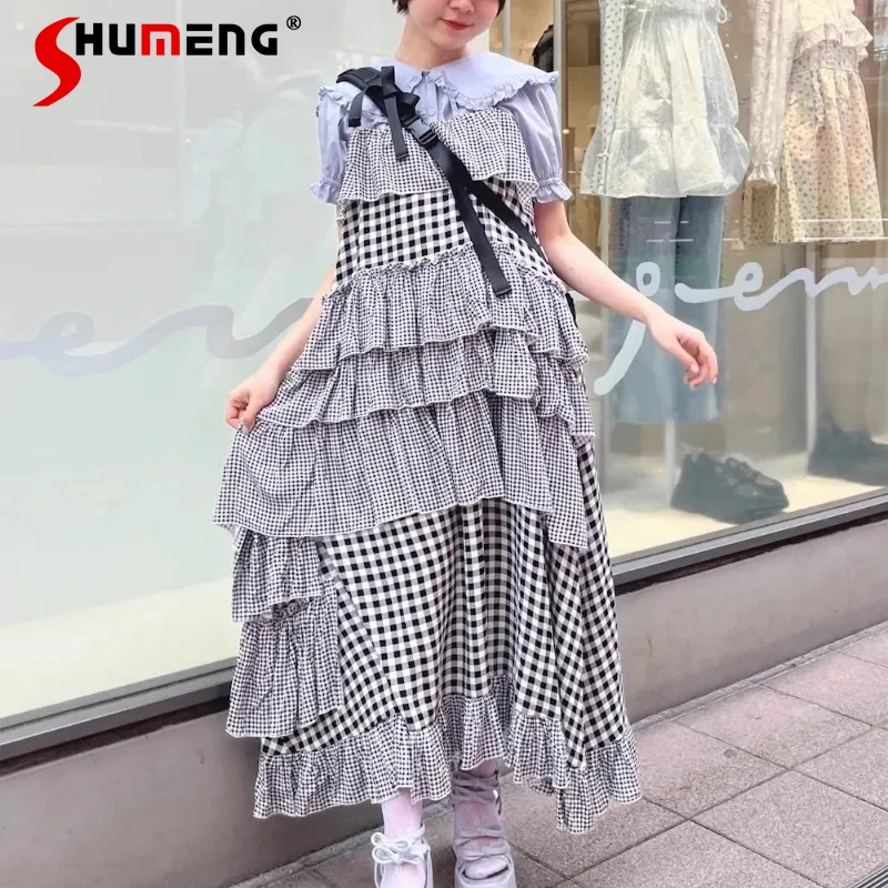 Women's Summer New Japanese Sweet Soft Girl Strap Dresses Dream Plaid Ruffle Irregular Kawaii Dress Rojita Long Loose Vestidos
Women's Summer New Japanese Sweet Soft Girl Strap Dresses Dream Plaid Ruffle Irregular Kawaii Dress Rojita Long Loose Vestidos