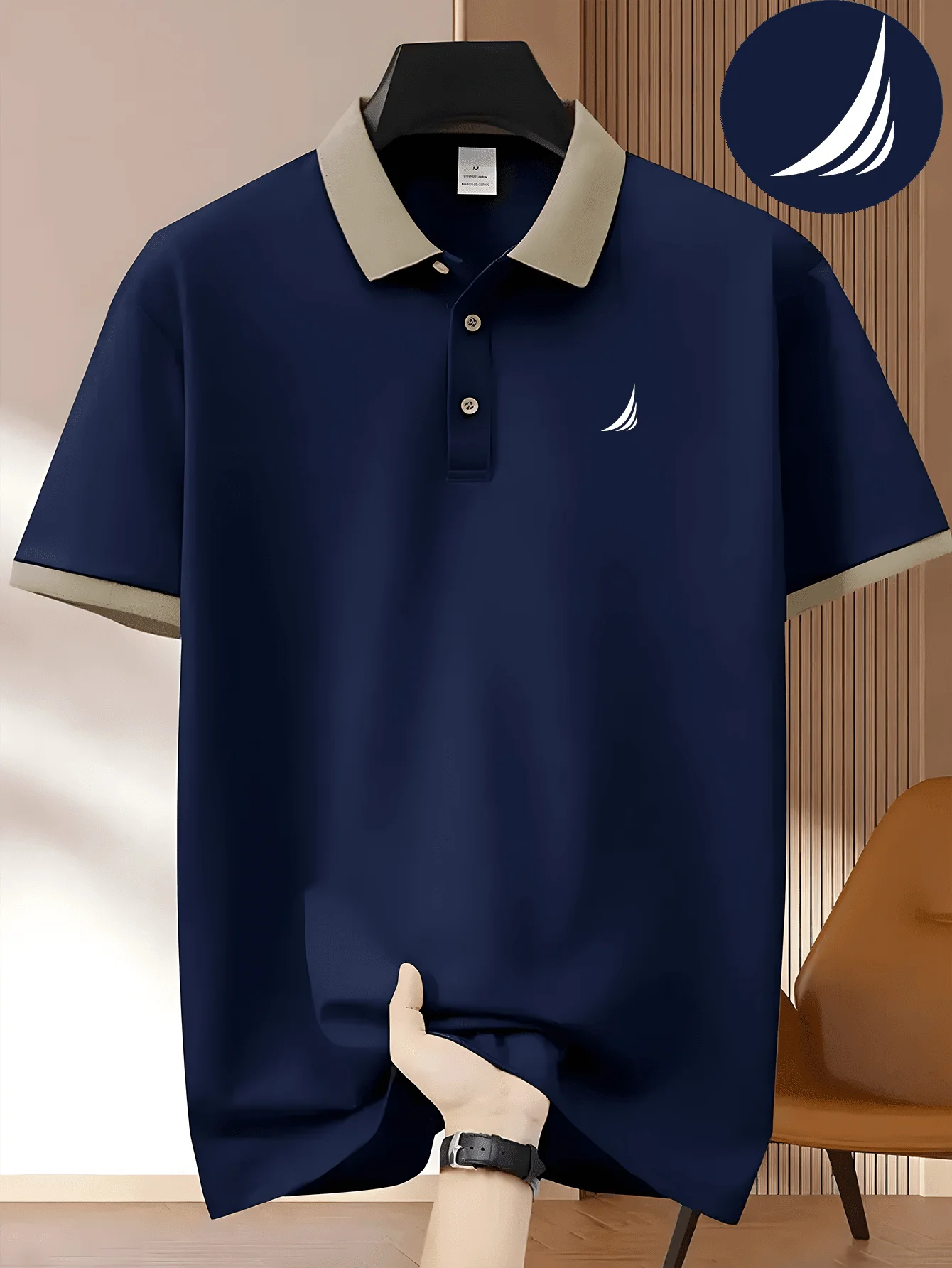 Мужская рубашка-поло темно-синего цвета с контрастным воротником, из дышащего полиэстера, для повседневной летней носки
Мужская рубашка-поло темно-синего цвета с контрастным воротником, из дышащего полиэстера, для повседневной летней носки