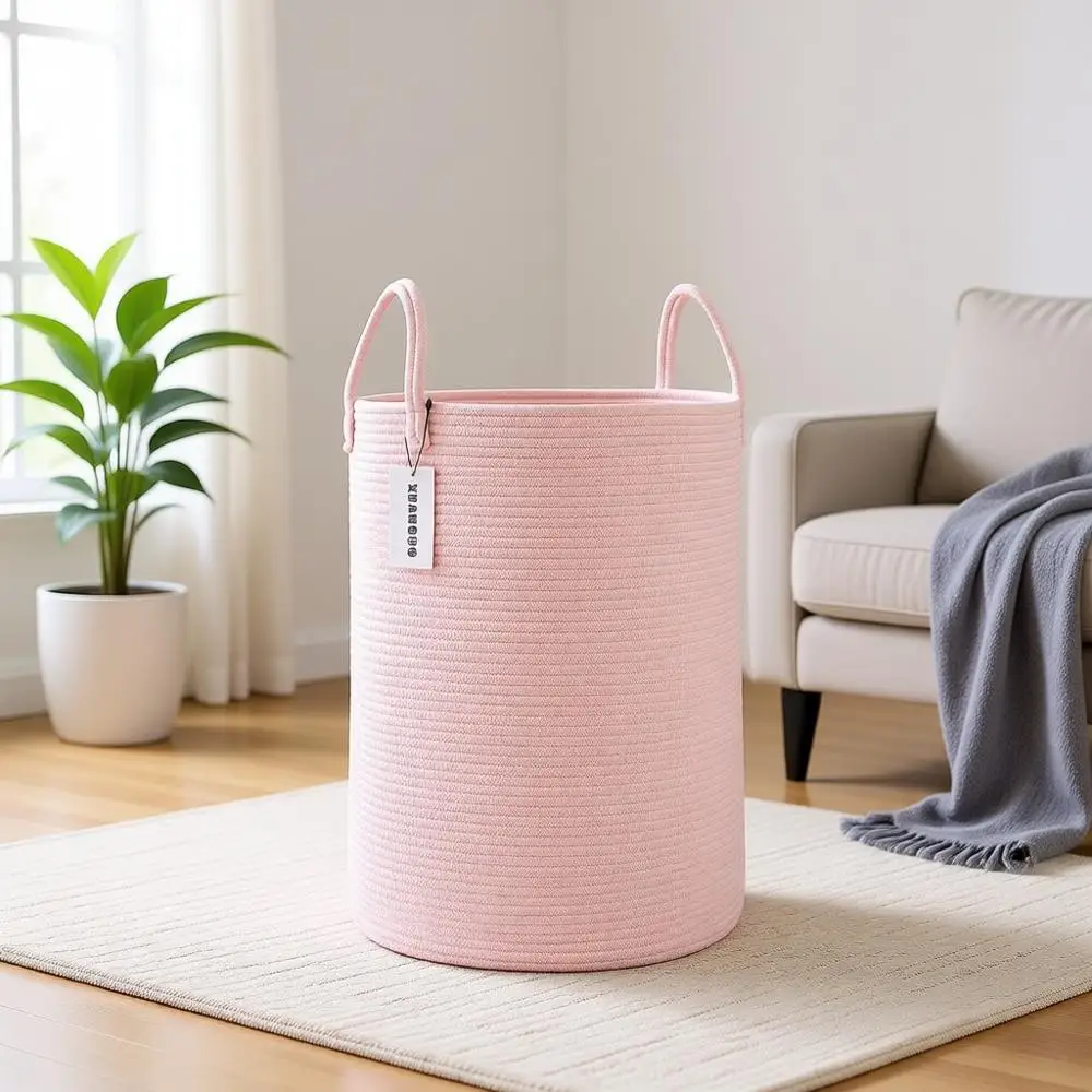 Large Light Pink Cotton Rope Laundry Hamper with Boho Style for Living Room, Bedroom, and Nursery Storage
Large Light Pink Cotton Rope Laundry Hamper with Boho Style for Living Room, Bedroom, and Nursery Storage