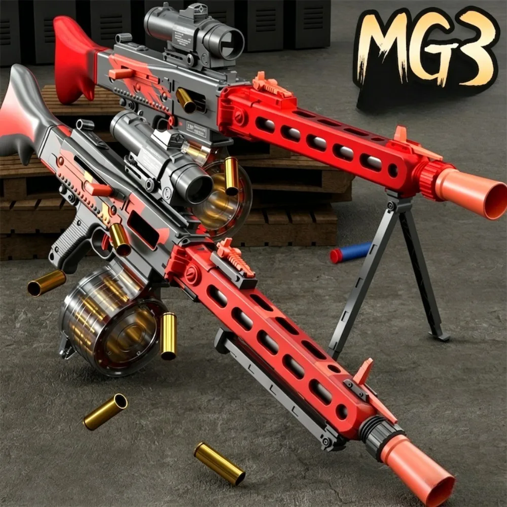 MG3 Shell Ejecting Electric Toy Gun, Automatic & Manual 2-in-1 Soft Bullet Blaster with Drum Magazine for Outdoor Shooting Games
MG3 Shell Ejecting Electric Toy Gun, Automatic & Manual 2-in-1 Soft Bullet Blaster with Drum Magazine for Outdoor Shooting Games