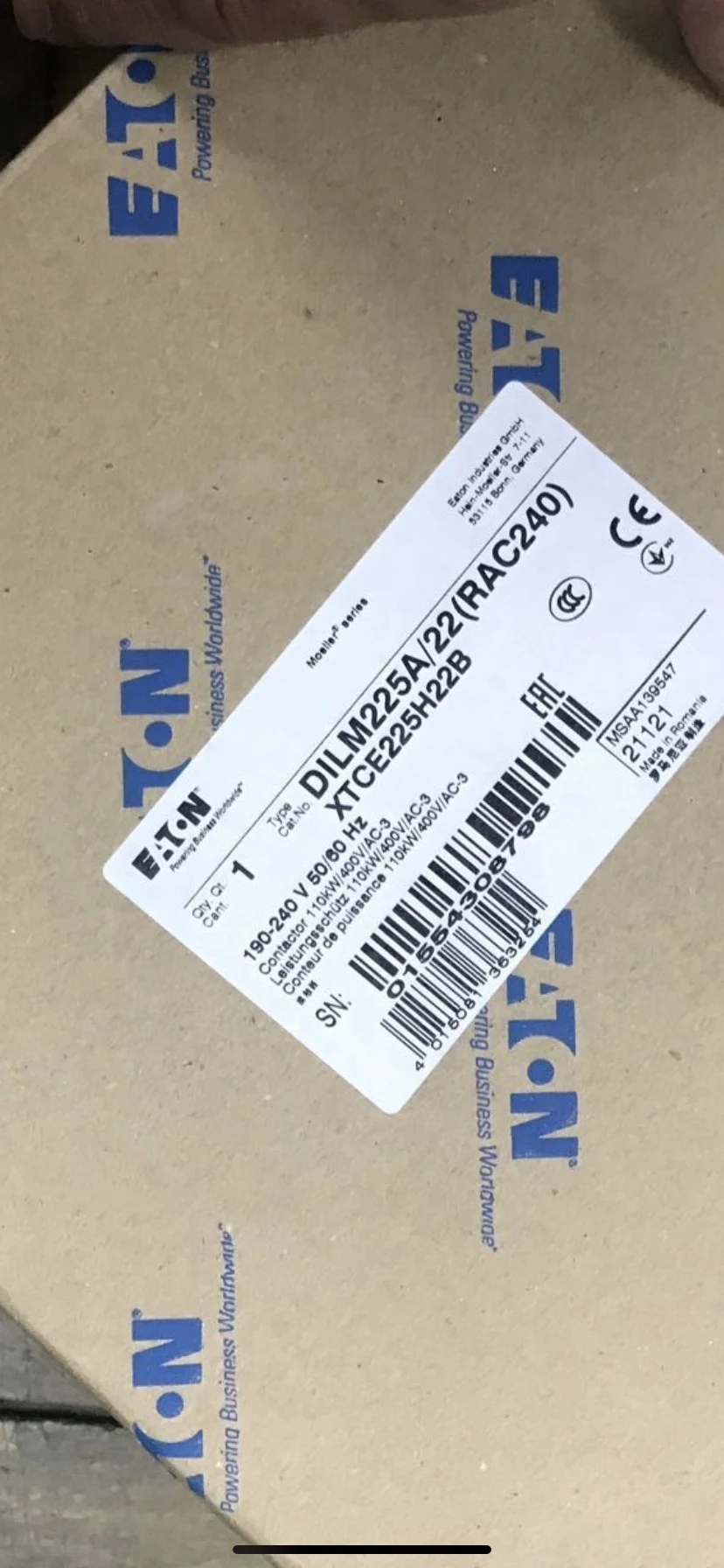 Новый оригинальный импортный переменный контактор переменного тока Eaton Bell Muller DILM225A/22 RAC240 переключатель
Новый оригинальный импортный переменный контактор переменного тока Eaton Bell Muller DILM225A/22 RAC240 переключатель
