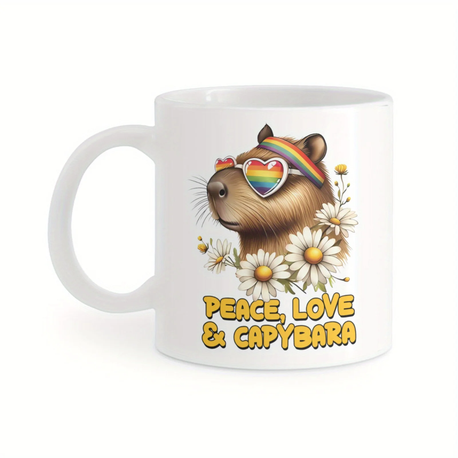 11oz Peace Love Capybara Ceramic Mug – Fun Cartoon Coffee Cup with Rainbow Heart Fashion Glasses Design, Microwave & Dishwasher
11oz Peace Love Capybara Ceramic Mug – Fun Cartoon Coffee Cup with Rainbow Heart Fashion Glasses Design, Microwave & Dishwasher