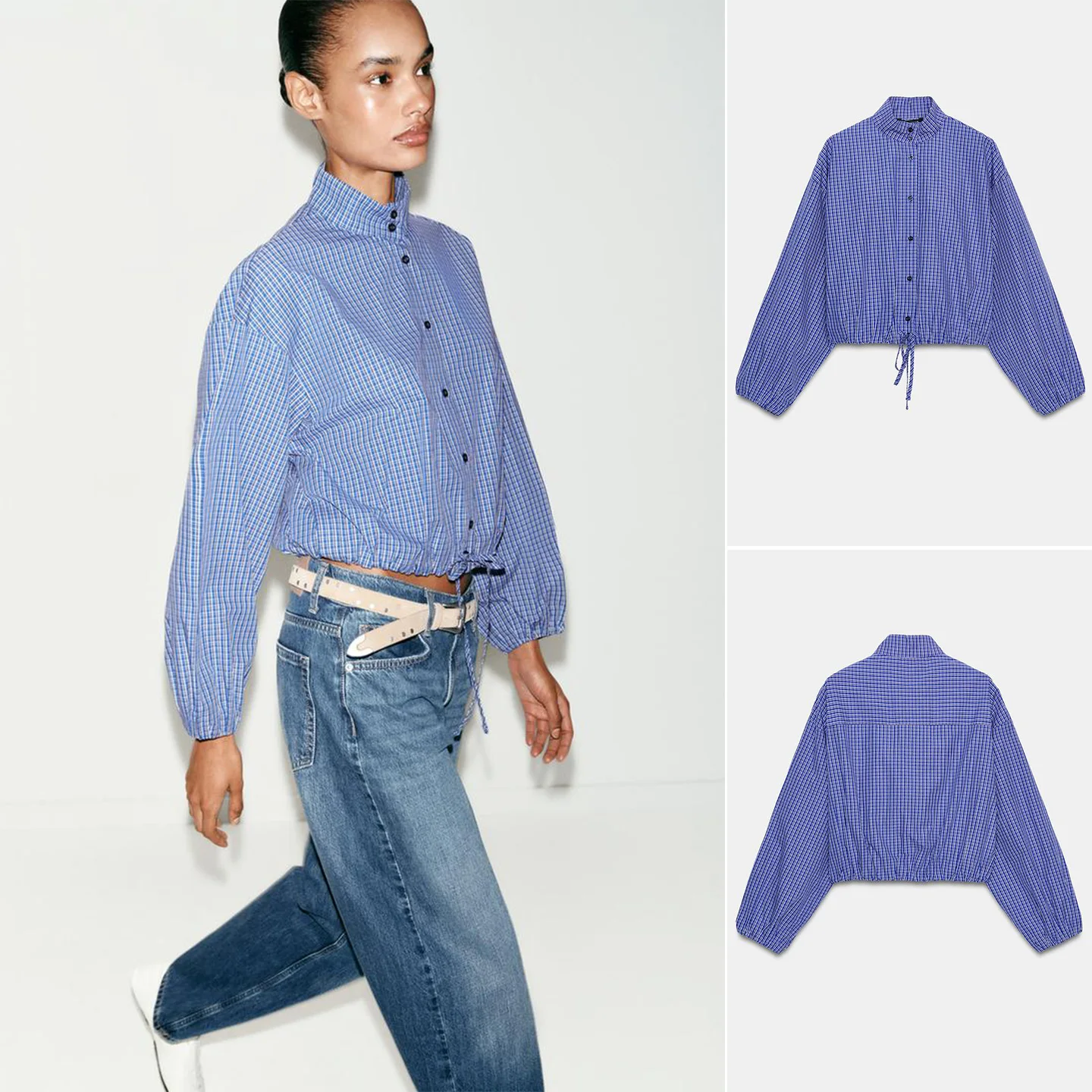 Elegant Plaid Bubble Sleeve High Collar Drawstring Single Button Women's Shirt Spring 2026 Loose Fit Polyester Fiber Skin-fri...
Elegant Plaid Bubble Sleeve High Collar Drawstring Single Button Women's Shirt Spring 2026 Loose Fit Polyester Fiber Skin-fri...