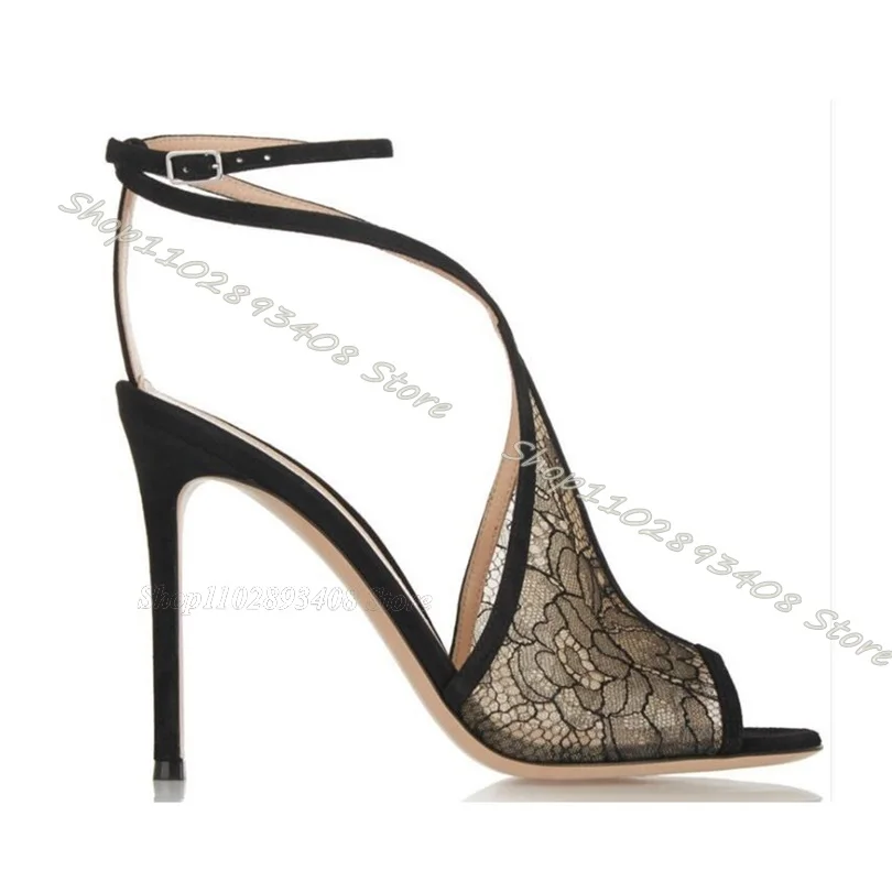 Black Air Mesh Lace Sandals Ankle Buckle Stiletto High Heels Shoes Summer Design Women Comfortable Sandals Zapatos Para Mujere
Black Air Mesh Lace Sandals Ankle Buckle Stiletto High Heels Shoes Summer Design Women Comfortable Sandals Zapatos Para Mujere