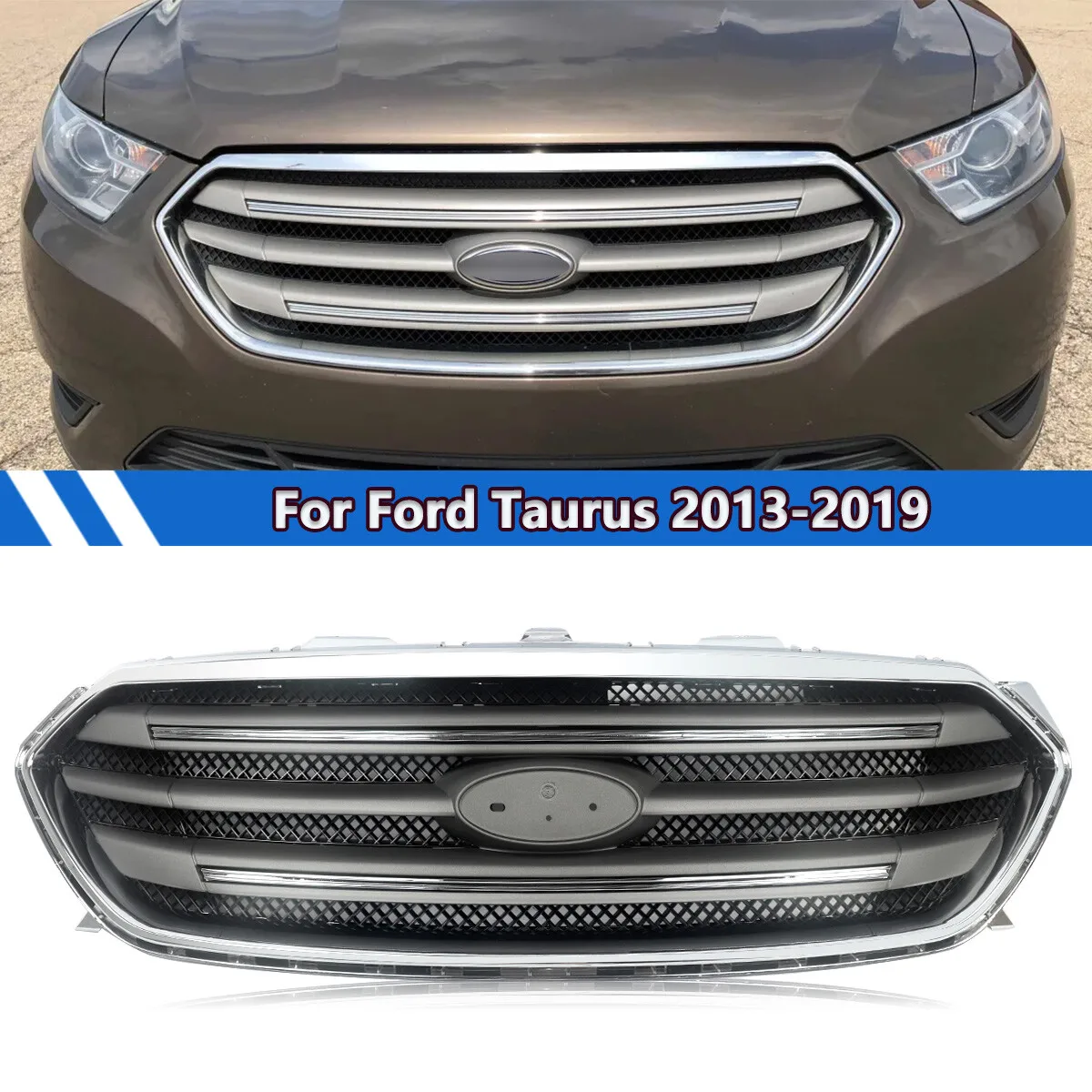 Передняя решетка автомобиля, замена для Ford Taurus SE SEL Sedan, 4-дверная, 2013, 2014, 2015, 2016, 2017, 2018, 2019, решетка переднего бампера, хромированная решетка 
Передняя решетка автомобиля, замена для Ford Taurus SE SEL Sedan, 4-дверная, 2013, 2014, 2015, 2016, 2017, 2018, 2019, решетка переднего бампера, хромированная решетка