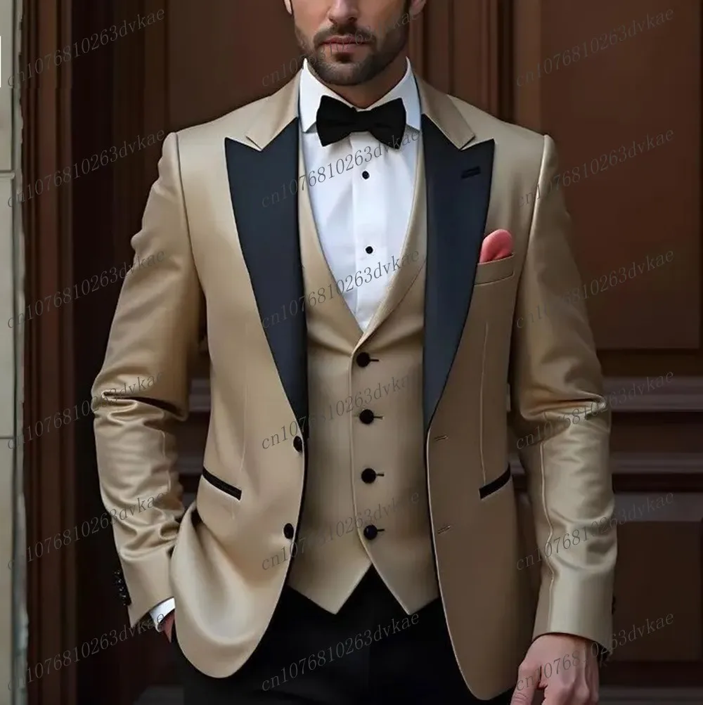 New Khaki And Black Formal Business Men Suit Groom Groomsman Wedding Party Prom Male Tuxedos 3 Piece Set Blazer Vest Pants
New Khaki And Black Formal Business Men Suit Groom Groomsman Wedding Party Prom Male Tuxedos 3 Piece Set Blazer Vest Pants