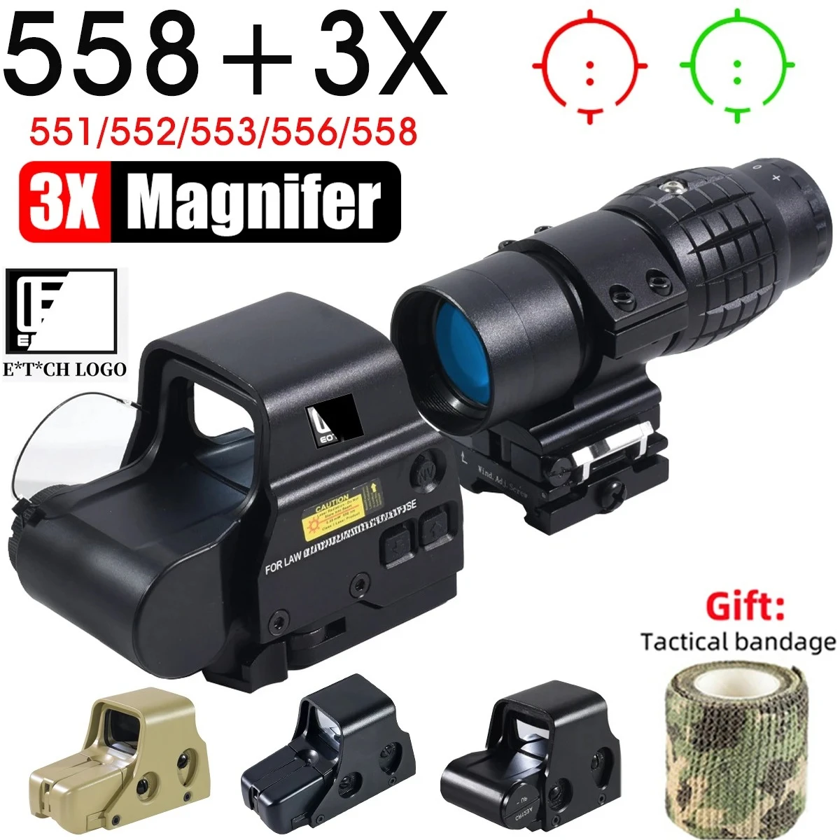 558 3X Holographic Magnifying Glass Red Green Dot Sight 551 552 553 Tactical Optics Hunting Combo Scope Fits 20mm Mount
558 3X Holographic Magnifying Glass Red Green Dot Sight 551 552 553 Tactical Optics Hunting Combo Scope Fits 20mm Mount