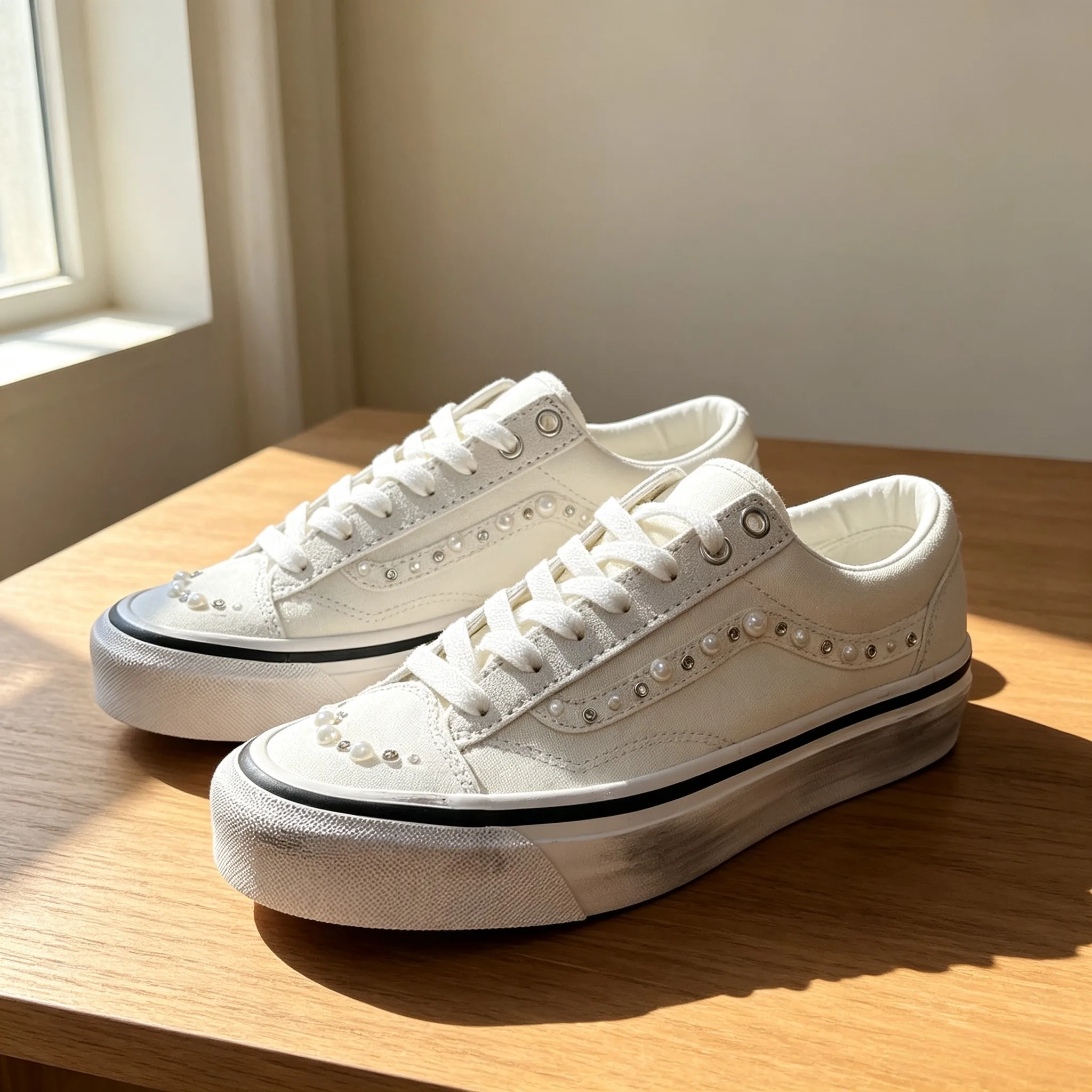 Retro Distressed Low Top Canvas Sneakers with Pearl Studs Vintage American Style Casual Shoes
Retro Distressed Low Top Canvas Sneakers with Pearl Studs Vintage American Style Casual Shoes