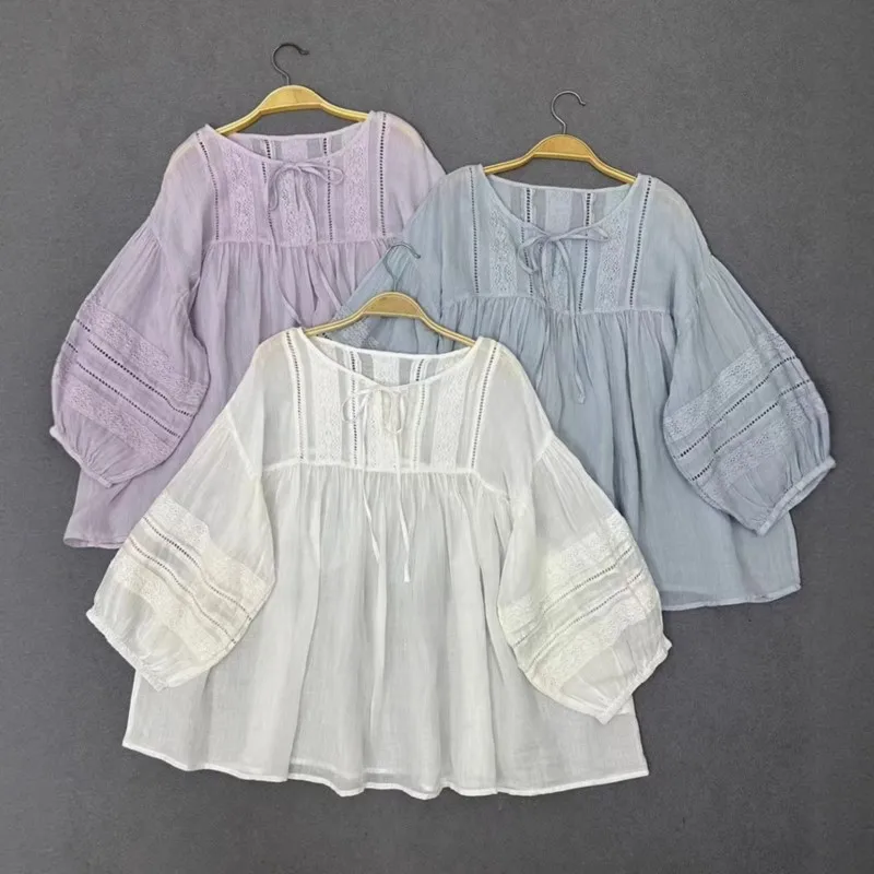Johnature New Japanese Sweet Lace Sleeve Shirts 2025 Summer Vintage Cutout Simple Lace Patchwork Ramie Women Shirt Tops
Johnature New Japanese Sweet Lace Sleeve Shirts 2025 Summer Vintage Cutout Simple Lace Patchwork Ramie Women Shirt Tops