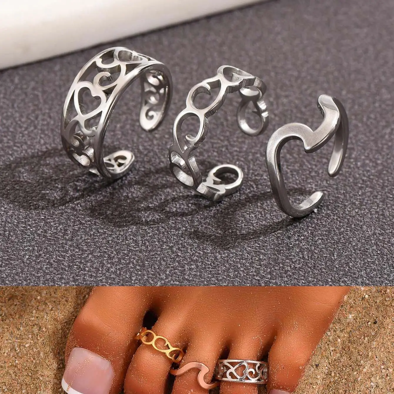 3PC Filled Toe Rings Set for Women 14K Gold Plating Adjustable Simple Stainless Steel Spray Eagle Ring Summer Beach Jewelry
3PC Filled Toe Rings Set for Women 14K Gold Plating Adjustable Simple Stainless Steel Spray Eagle Ring Summer Beach Jewelry