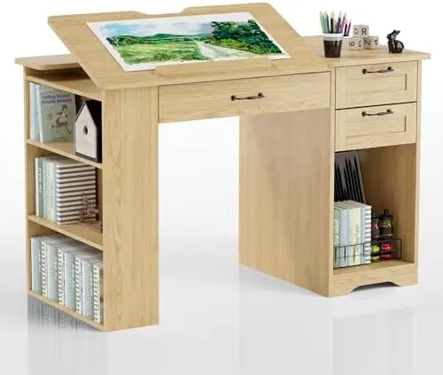 Drafting Table with Storage Cabinet & Drawers, Adjustable Drawing Table with Open Shelves, Craft Art Desk for Artists
Drafting Table with Storage Cabinet & Drawers, Adjustable Drawing Table with Open Shelves, Craft Art Desk for Artists