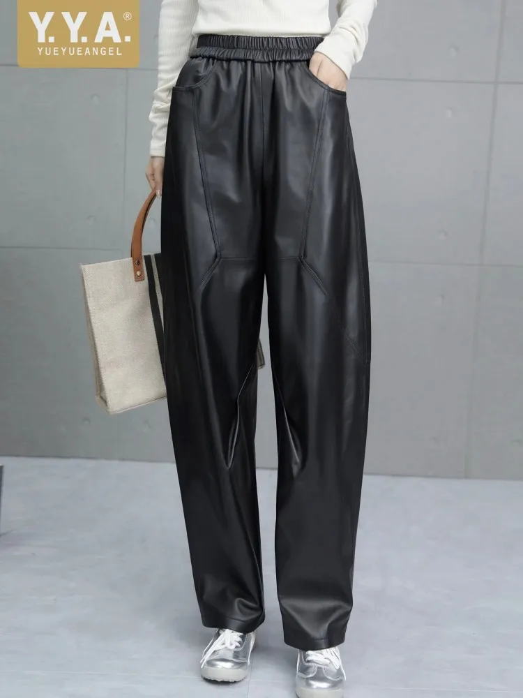 Autumn Winter Women Vintage Sheepskin Genuine Leather Pants Work Elastic Waist Fit Straight Pants Office Ladies Casual Trousers
Autumn Winter Women Vintage Sheepskin Genuine Leather Pants Work Elastic Waist Fit Straight Pants Office Ladies Casual Trousers