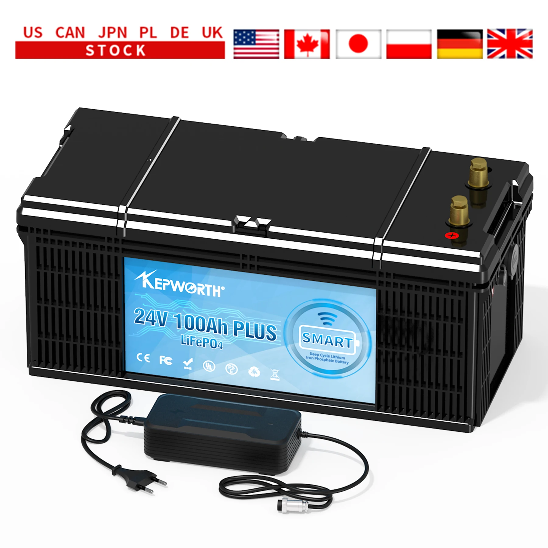 KEPWORTH 24V 100Ah LiFePO4 Battery Built-in Bluetooth BMS 2560WH Perfect for RV Solar Marine Overland Off-Grid Application
KEPWORTH 24V 100Ah LiFePO4 Battery Built-in Bluetooth BMS 2560WH Perfect for RV Solar Marine Overland Off-Grid Application
