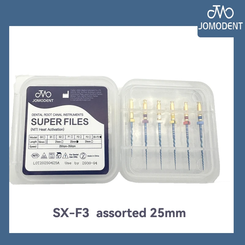 JOMO SUPER FILES Стоматологический роторный эндодонтический инструмент для корней SX-F3 Эндодонтический инструмент Niti Memory Engine Использование protaper
JOMO SUPER FILES Стоматологический роторный эндодонтический инструмент для корней SX-F3 Эндодонтический инструмент Niti Memory Engine Использование protaper