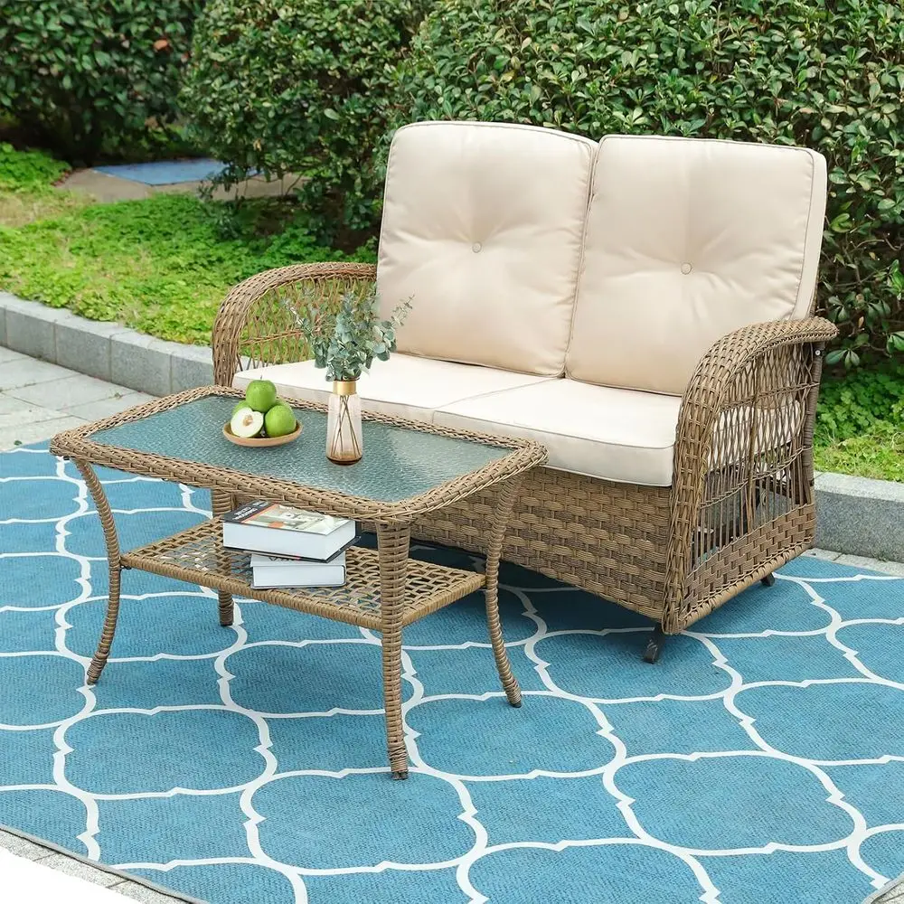 2-Piece Outdoor Wicker Loveseat Glider Set with Cushions, Patio Furniture for Garden and Poolside, Light Brown
2-Piece Outdoor Wicker Loveseat Glider Set with Cushions, Patio Furniture for Garden and Poolside, Light Brown