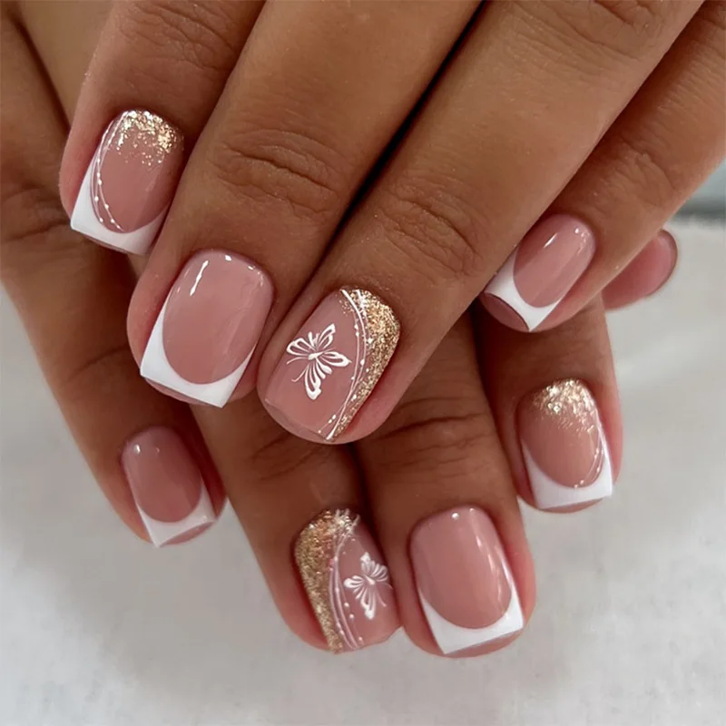 24pcs French Gold Pink Butterfly Press on Nails White Lines Fake Nails Full Cover Wearable False Nails
24pcs French Gold Pink Butterfly Press on Nails White Lines Fake Nails Full Cover Wearable False Nails