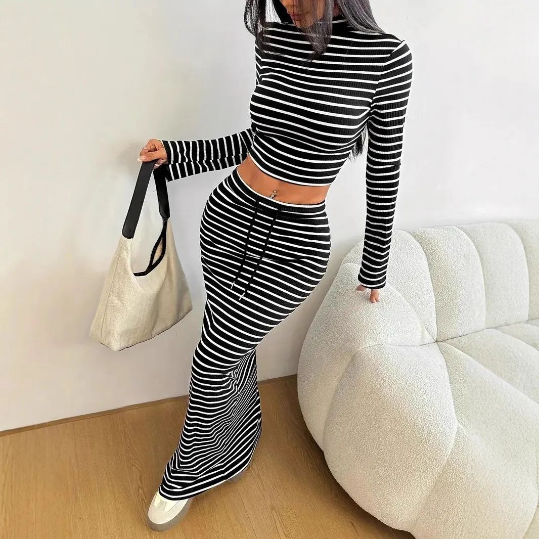 Casual Dress Womens Matching Sets Striped Crop Top Matching Skirt Set Dresses Black And White Maxi Dress Two Piece Long Dress
Casual Dress Womens Matching Sets Striped Crop Top Matching Skirt Set Dresses Black And White Maxi Dress Two Piece Long Dress