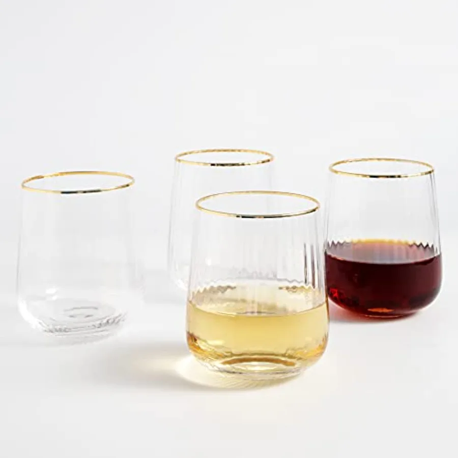 Steml Wine Glasses Set of 4 - Premium Hand Blown Drinking Glasses for White and Red Wine - Elegant Vertical Stripe and Gold Rim
Steml Wine Glasses Set of 4 - Premium Hand Blown Drinking Glasses for White and Red Wine - Elegant Vertical Stripe and Gold Rim