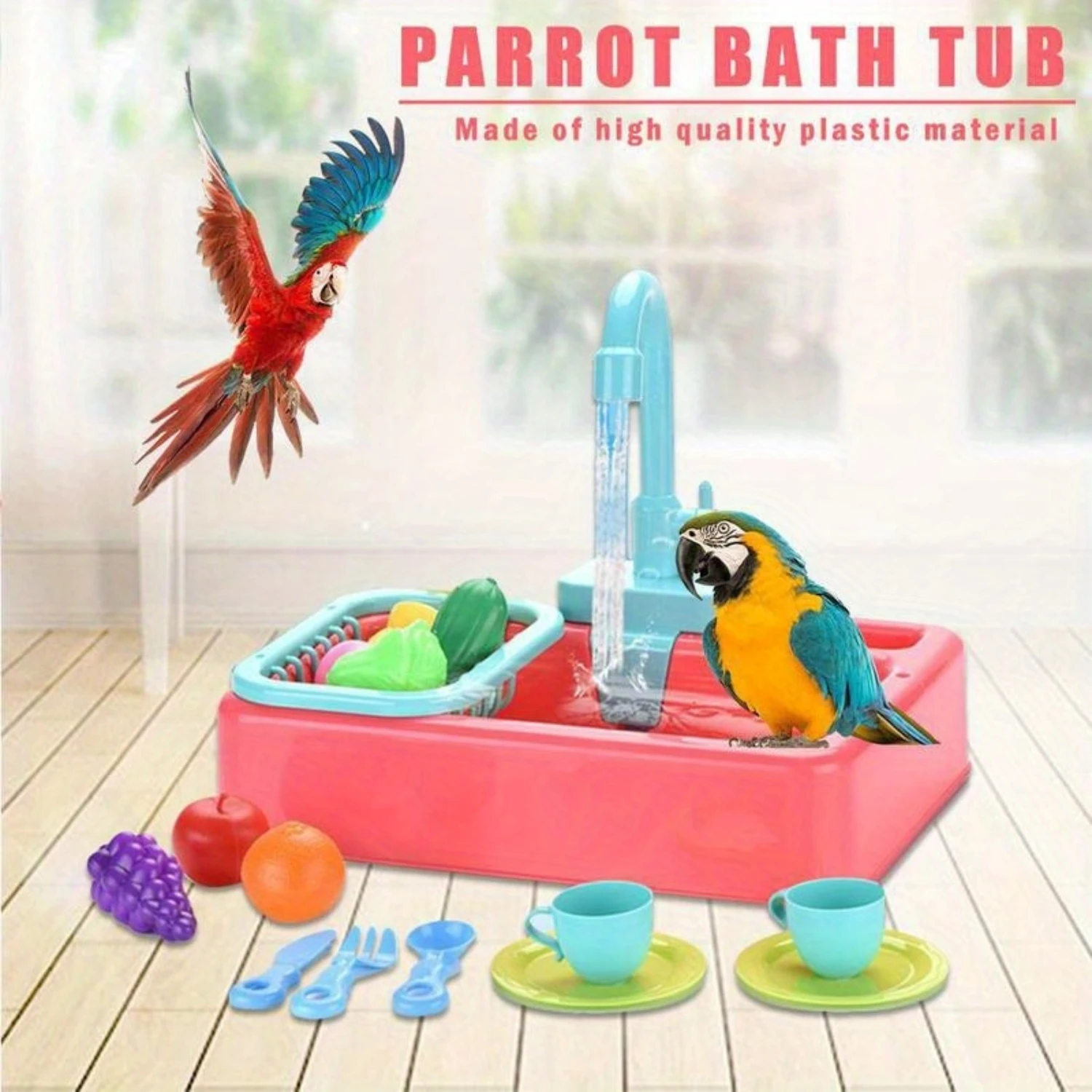 Bath Tub With Shower And Perch, Quality Plastic Bird Bathing Basin, Suitable For Cage, Includes Play Accessories, Bird Bathing A
Bath Tub With Shower And Perch, Quality Plastic Bird Bathing Basin, Suitable For Cage, Includes Play Accessories, Bird Bathing A