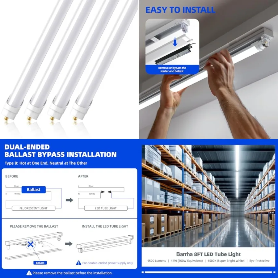 8Feet LED Bulbs, 44W 4500 Lumen Super Birght Light, T8 T10 T12 LED Fluorescent Replacement Tube, FA8 Single Pin T8 LED Bulbs 8
8Feet LED Bulbs, 44W 4500 Lumen Super Birght Light, T8 T10 T12 LED Fluorescent Replacement Tube, FA8 Single Pin T8 LED Bulbs 8
