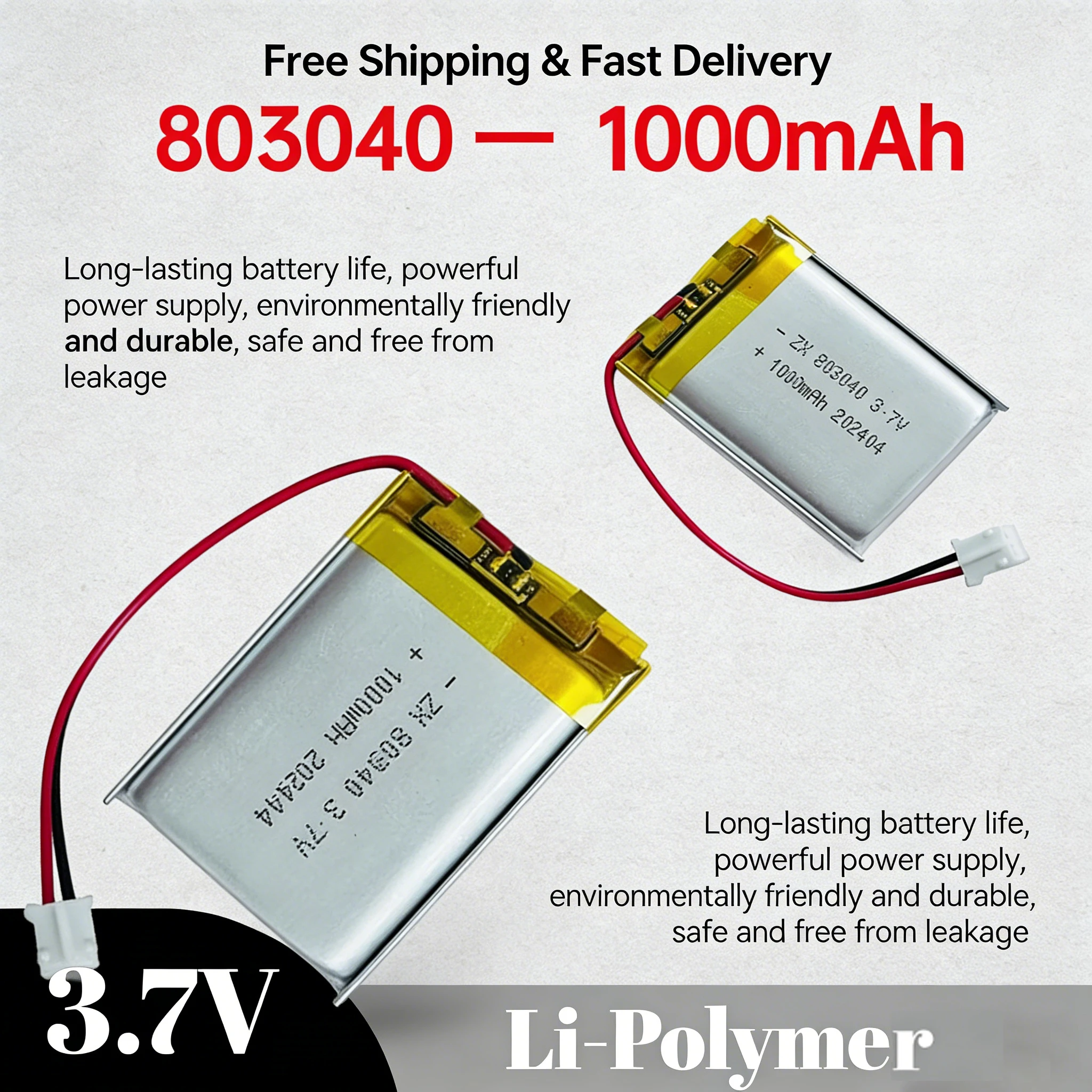 1000mAh 3.7V 803040 Li-Polymer Battery for GPS MP3 MP4 Player Bluetooth Speaker Radio LED Light Rechargeable Lithium Ion Pack
1000mAh 3.7V 803040 Li-Polymer Battery for GPS MP3 MP4 Player Bluetooth Speaker Radio LED Light Rechargeable Lithium Ion Pack