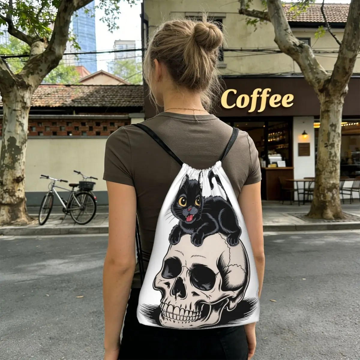 Gothic Black Cat Stand On Skull Backpacks Fashion Drawstring Bags Storage Bag Book Bags for Travel School
Gothic Black Cat Stand On Skull Backpacks Fashion Drawstring Bags Storage Bag Book Bags for Travel School