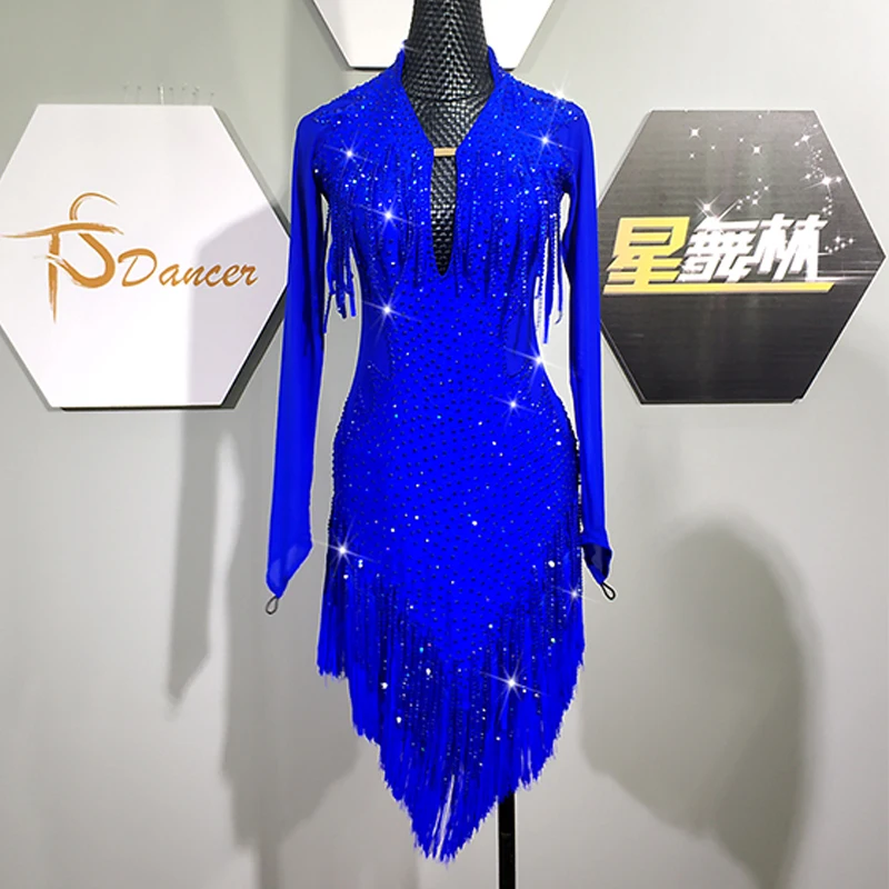 Girls Royal Blue Latin Dance Competition Dress Long Sleeves Fringe Dress Rhinestone Cha Cha Rumba Dance Clothing Women BL13423
Girls Royal Blue Latin Dance Competition Dress Long Sleeves Fringe Dress Rhinestone Cha Cha Rumba Dance Clothing Women BL13423