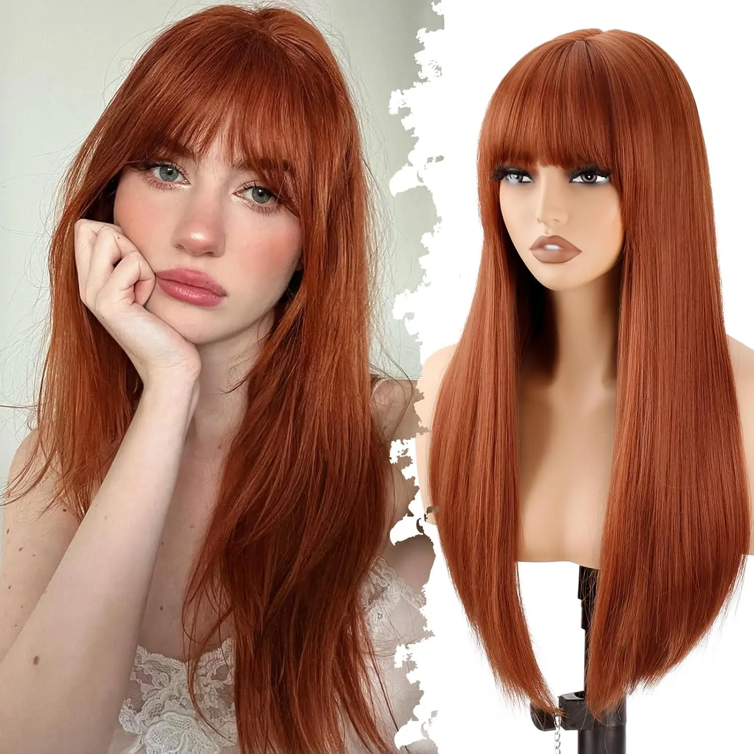 24inch Long Straight Ginger Wig with Bangs for Women Heat Resistant Orange Synthetic Hair for Daily Use Party Halloween Cosplay
24inch Long Straight Ginger Wig with Bangs for Women Heat Resistant Orange Synthetic Hair for Daily Use Party Halloween Cosplay