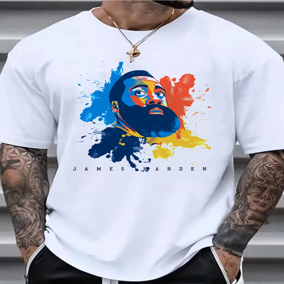 New T-shirt for summer men's casual street hip-hop 100% pure cotton NBA star bearded Harden print pattern short sleeved T-shir
New T-shirt for summer men's casual street hip-hop 100% pure cotton NBA star bearded Harden print pattern short sleeved T-shir