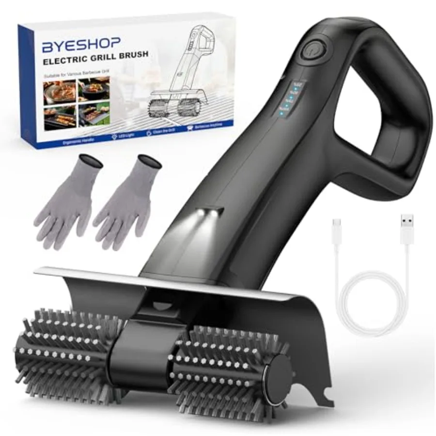 Electric grill brush for outdoor BBQ cleaning, stainless steel and nylon bristles, black and gray, 800RPM high torque, 3500mAh
Electric grill brush for outdoor BBQ cleaning, stainless steel and nylon bristles, black and gray, 800RPM high torque, 3500mAh