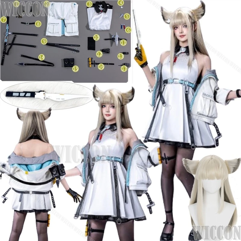 Perlica Arknights: Endfield Game Cosplay White Dress Coat Blonde Wig Ears Woman Clothes Daggers Prop Halloween Navidad Carnaval
Perlica Arknights: Endfield Game Cosplay White Dress Coat Blonde Wig Ears Woman Clothes Daggers Prop Halloween Navidad Carnaval