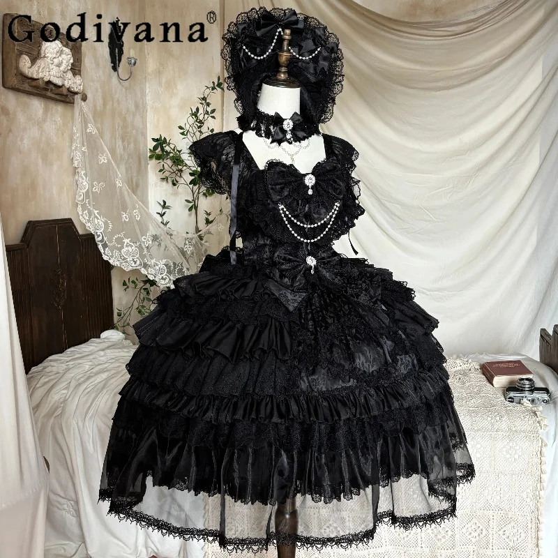 Original Gothic Dark Black Lolita Suspender Dress Set JSK Bowknot Lace Stitching Women's Dress Sweet Elegant Vintage Dresses
Original Gothic Dark Black Lolita Suspender Dress Set JSK Bowknot Lace Stitching Women's Dress Sweet Elegant Vintage Dresses