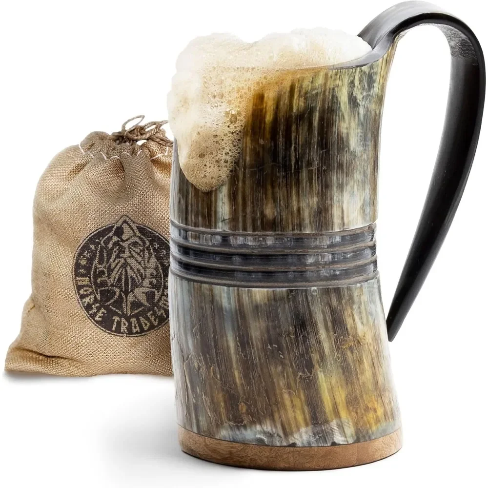 Authentic Viking Drinking Horn Mug with Hardwood Base and Engraved Rings Low Polish 16oz
Authentic Viking Drinking Horn Mug with Hardwood Base and Engraved Rings Low Polish 16oz