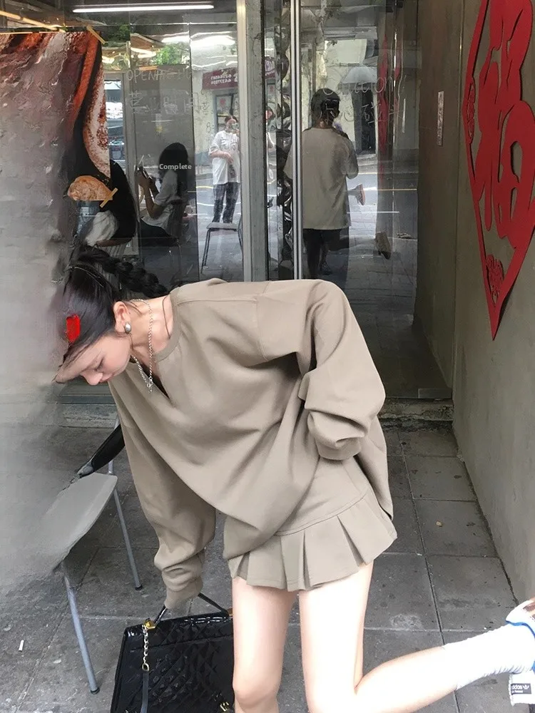 DULA Lazy Sle, свободная повседневная толстовка с v-образным вырезом, женская плиссированная юбка трапециевидной формы с высокой талией, удобный хлопковый длинный све
DULA Lazy Sle, свободная повседневная толстовка с v-образным вырезом, женская плиссированная юбка трапециевидной формы с высокой талией, удобный хлопковый длинный све