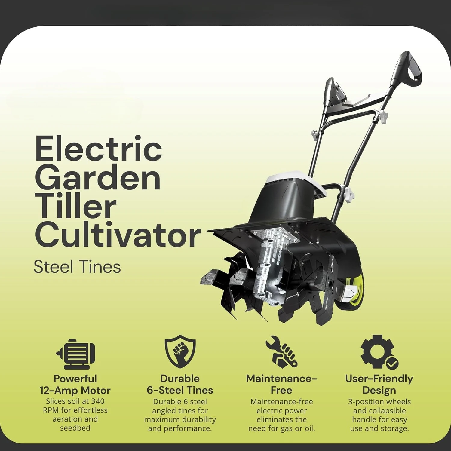 Electric Garden Tiller Cultivator,12 Amp, 16 Inch, Black - Heavy-Duty Gardening Machine & Equipment for Gardens, Lawns & Yards
Electric Garden Tiller Cultivator,12 Amp, 16 Inch, Black - Heavy-Duty Gardening Machine & Equipment for Gardens, Lawns & Yards