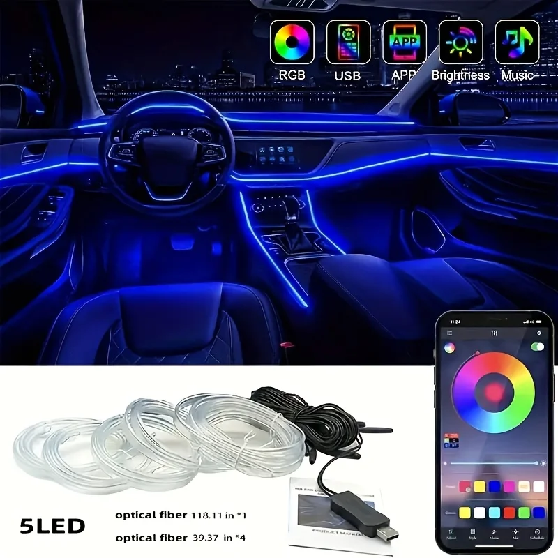 276 Inch Interior Car LED Lights with Wireless APP/ Button Control, 5in 1 16 Million Colors Ambient Lighting Kit with Fiber Opti
276 Inch Interior Car LED Lights with Wireless APP/ Button Control, 5in 1 16 Million Colors Ambient Lighting Kit with Fiber Opti