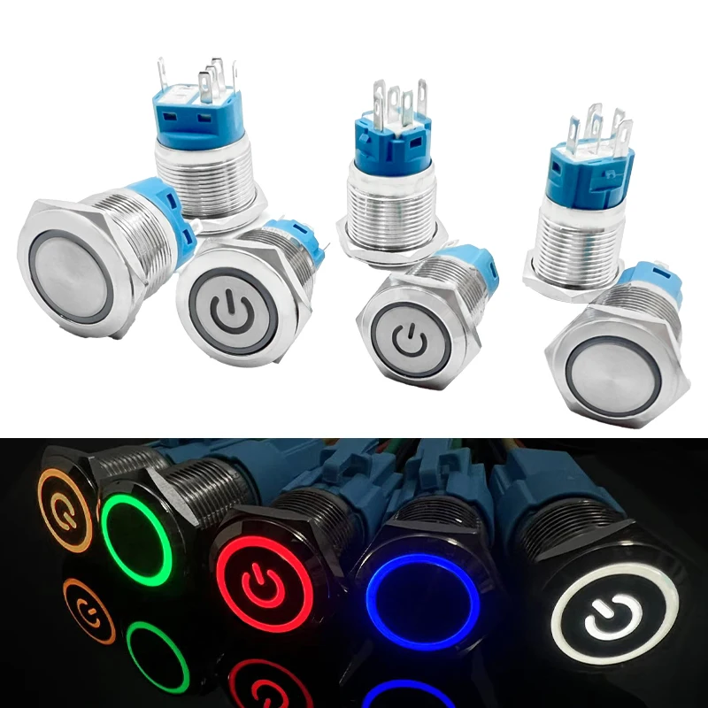 Metal Push Button Switch 16mm 19mm 22mm Flat Head Copper Alloy LED Red Green Blue 12V 24V 220V Waterproof for Industrial Machine
Metal Push Button Switch 16mm 19mm 22mm Flat Head Copper Alloy LED Red Green Blue 12V 24V 220V Waterproof for Industrial Machine